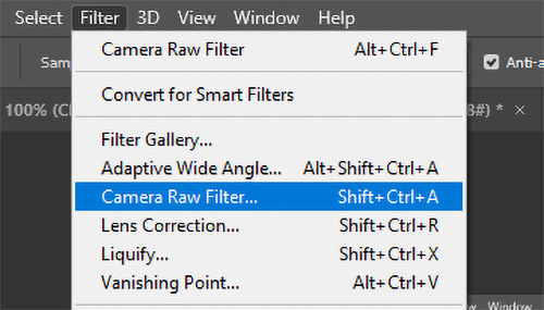1. 開啟 Photoshop 的 Camera Raw Filter